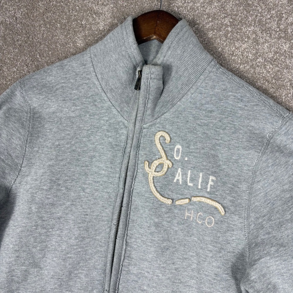 Hollister Mens So Cal Full Zip Mock Neck Fleece Sweatshirt Heather Gray Large